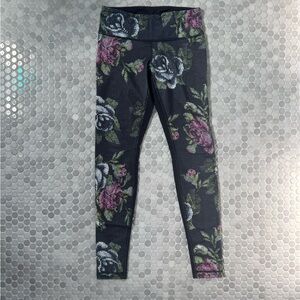 Lululemon Black and Pink Floral Leggings
